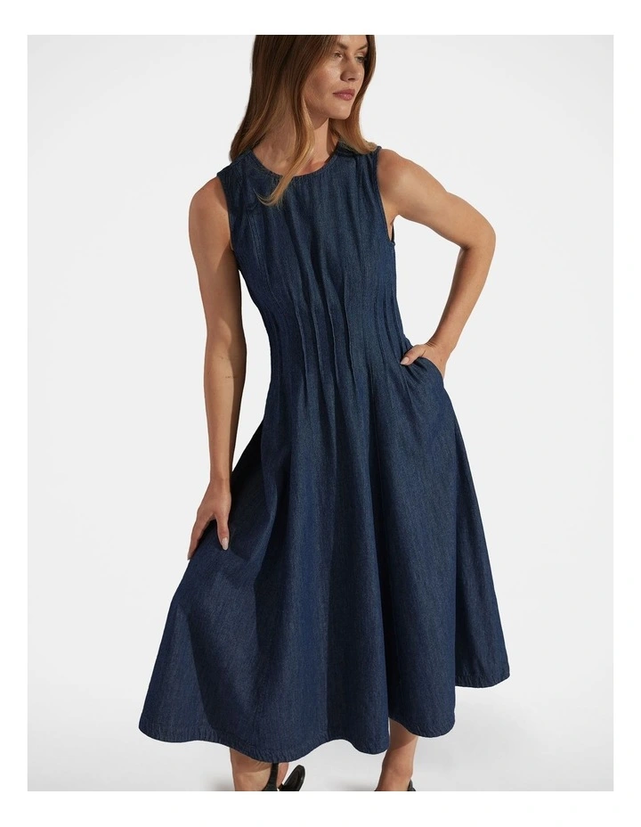 Demi Sleeveless Midi Dress in Dark Wash image 3