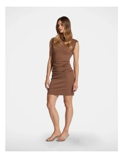 Anna Ruched Mini Dress in Carob