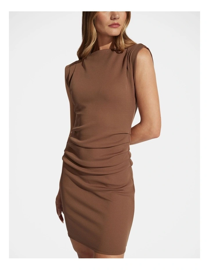 Anna Ruched Mini Dress in Carob image 3