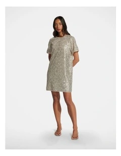 Sia Sequin Mini Tee Dress in Champagne