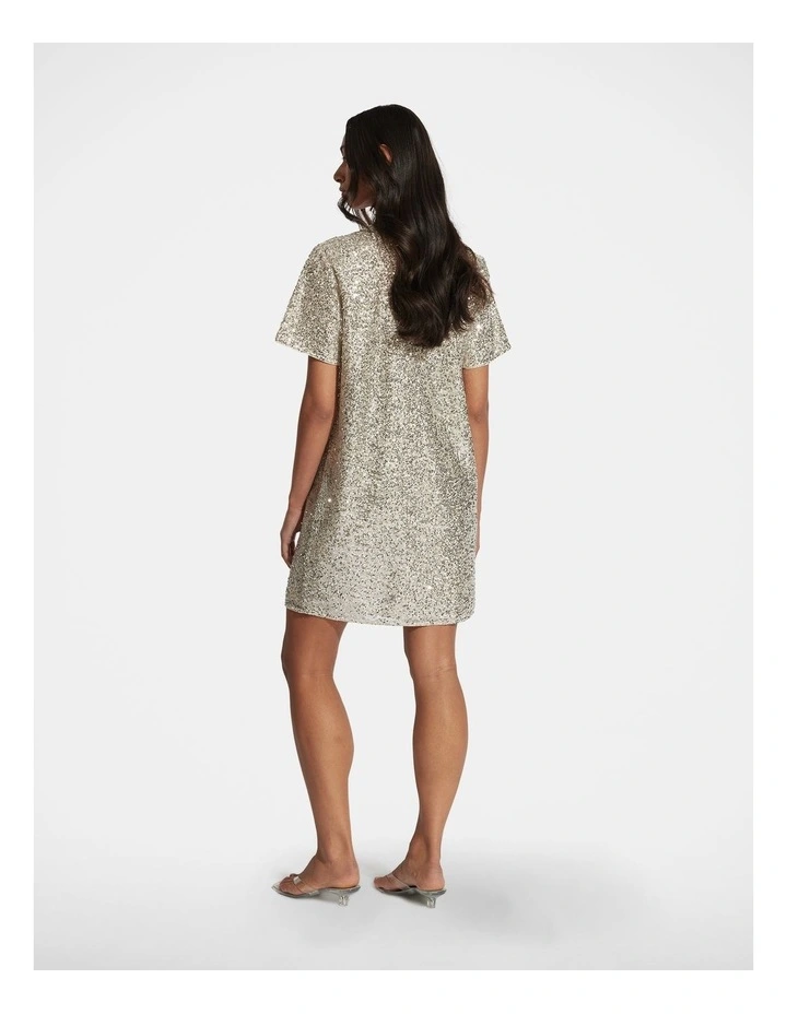 Sia Sequin Mini Tee Dress in Champagne image 2