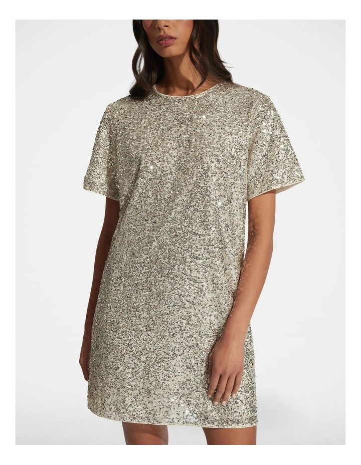Sia Sequin Mini Tee Dress in Champagne image 3
