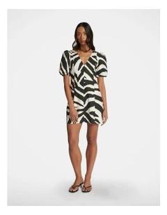 Jade Puff Sleeve Mini Dress in Bold Zebra