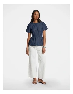 Demi Pleated Denim Top in Dark Wash