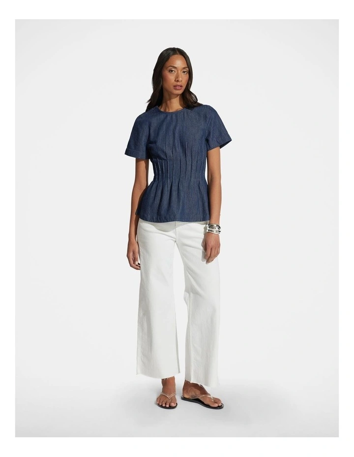 Demi Pleated Denim Top in Dark Wash image 1