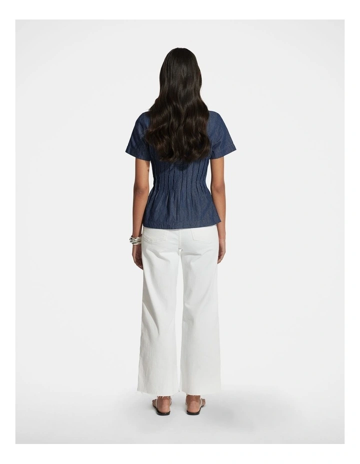 Demi Pleated Denim Top in Dark Wash image 2
