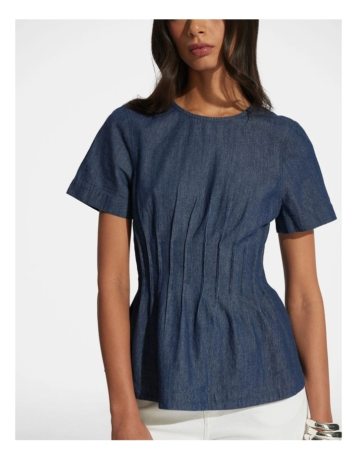 Demi Pleated Denim Top in Dark Wash image 3