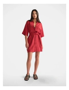 Linen Blend Short Dress in Orange