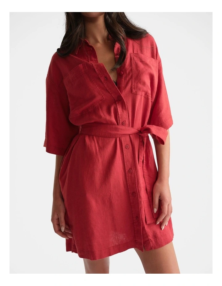 Linen Blend Short Dress in Orange image 3