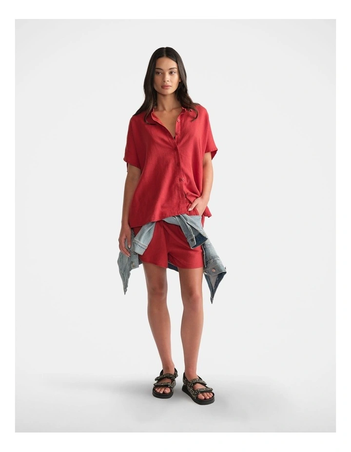 Linen Blend Boxy Shirt in Red image 1