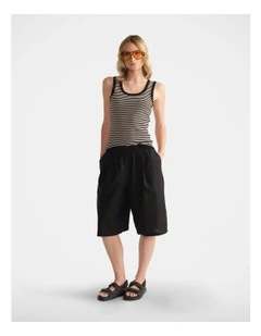 D-Luxe Linen Blend Bermuda in Black