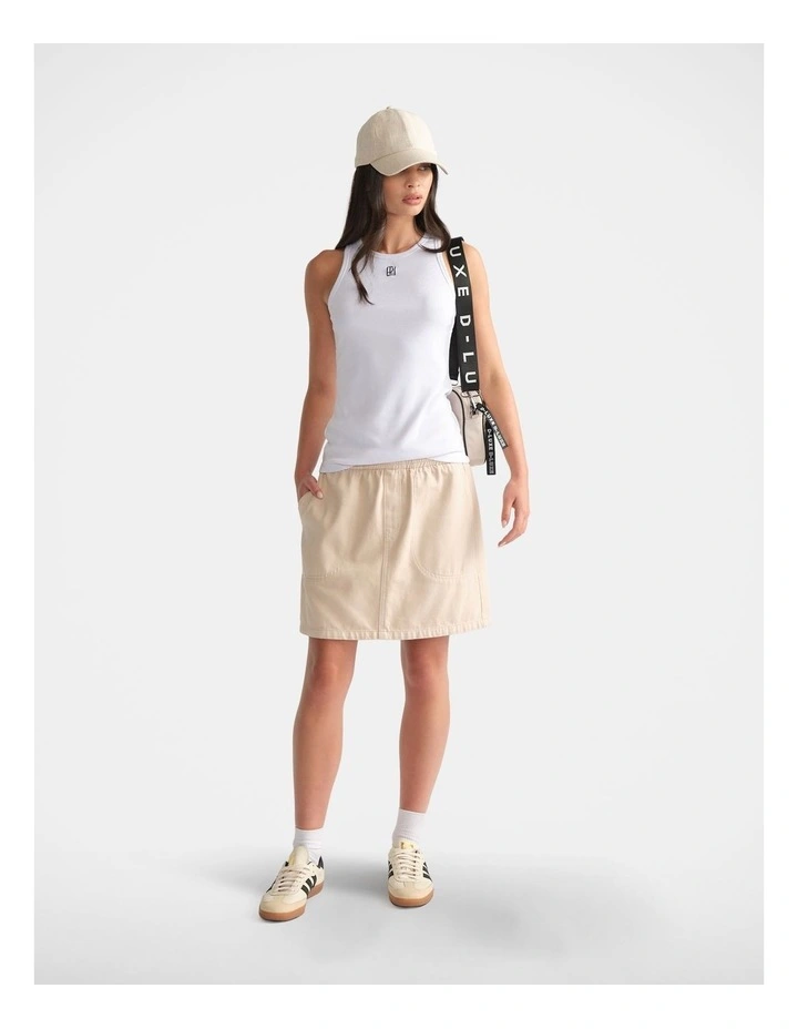 D Luxe Denim Pull On Skirt in Beige image 1