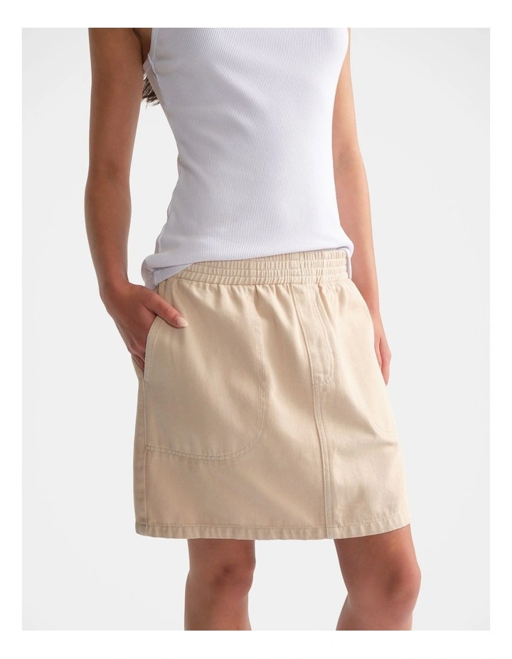 D Luxe Denim Pull On Skirt in Beige image 3