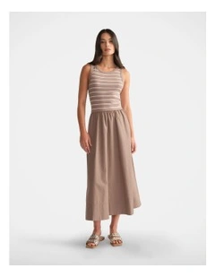 D-Luxe Rib Spliced Midi Dress in Beige