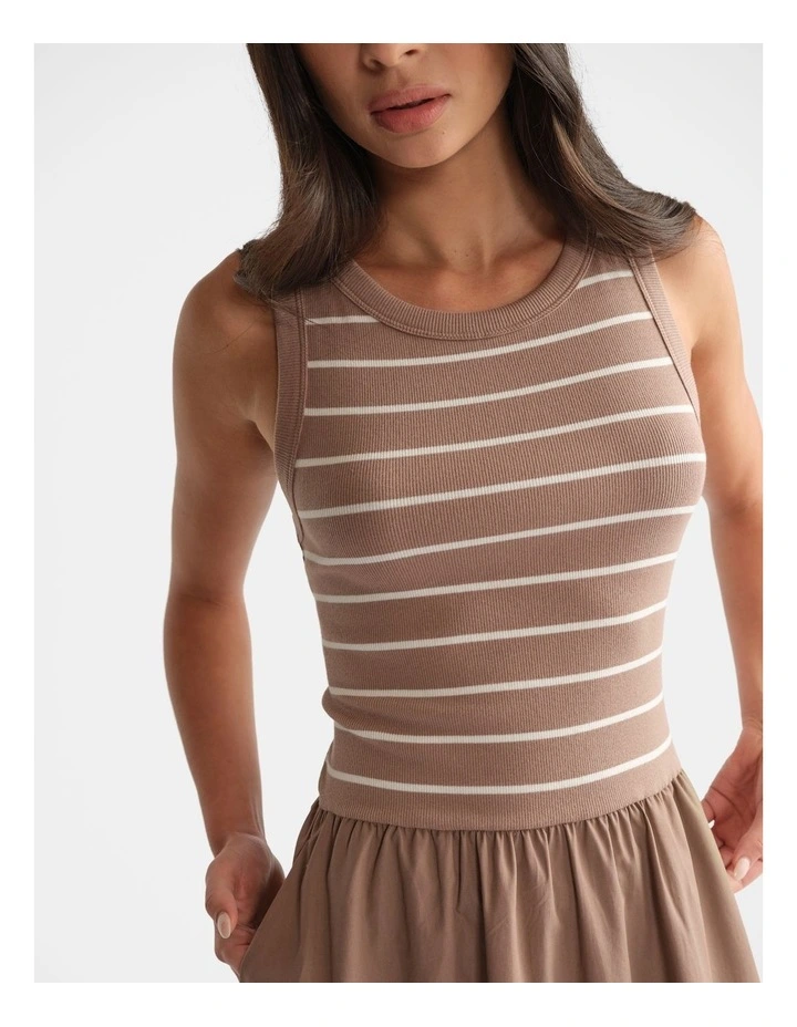 D-Luxe Rib Spliced Midi Dress in Beige image 3