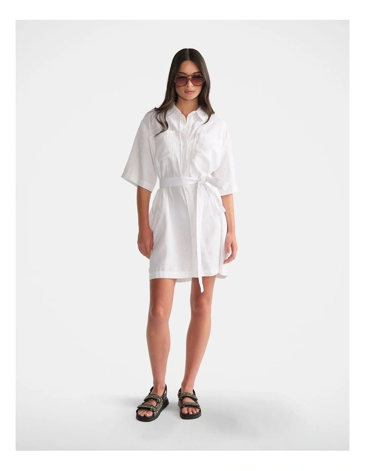 D-Luxe Linen Blend Short Dress in White image 1
