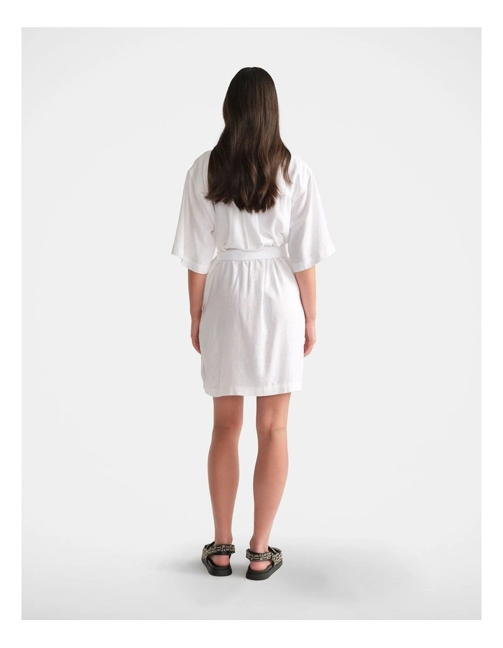 D-Luxe Linen Blend Short Dress in White image 2