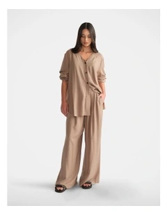 D-Luxe Collarless Shirt in Beige
