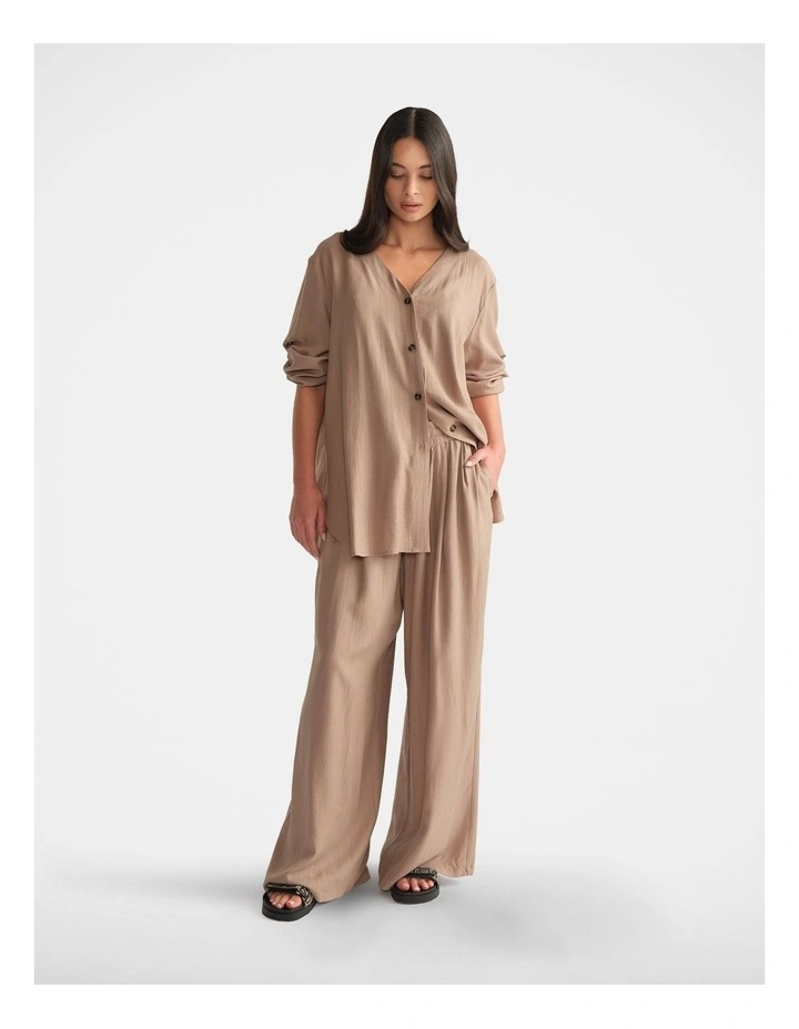 D-Luxe Collarless Shirt in Beige image 1