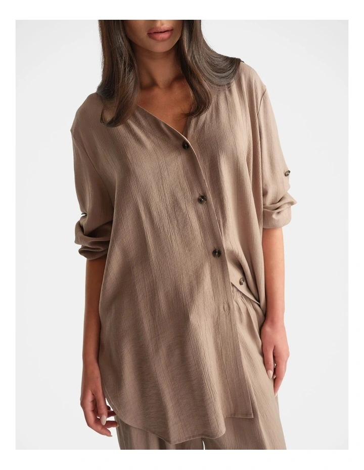D-Luxe Collarless Shirt in Beige image 3