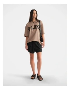 D-Luxe Distressed Logo Tee in Beige