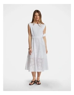 Eden Broderie Midi Dress in White