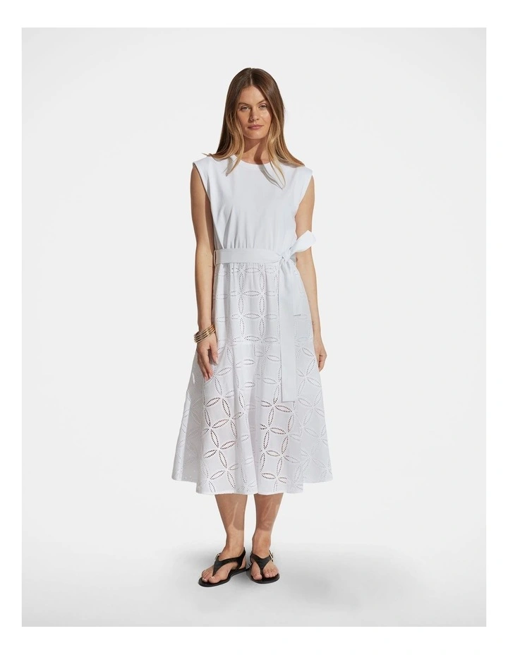 Eden Broderie Midi Dress in White image 1