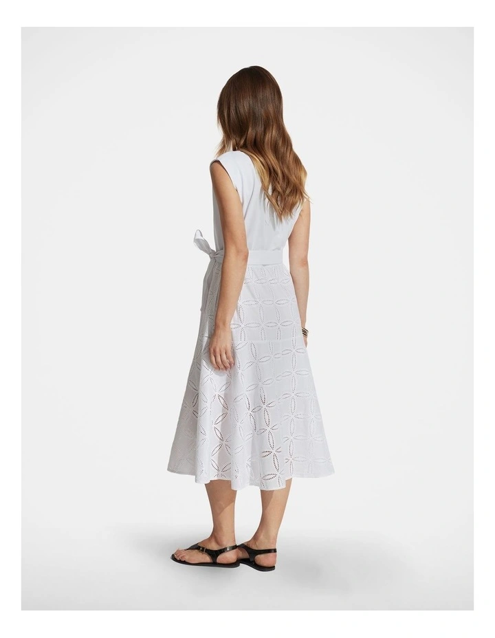 Eden Broderie Midi Dress in White image 2