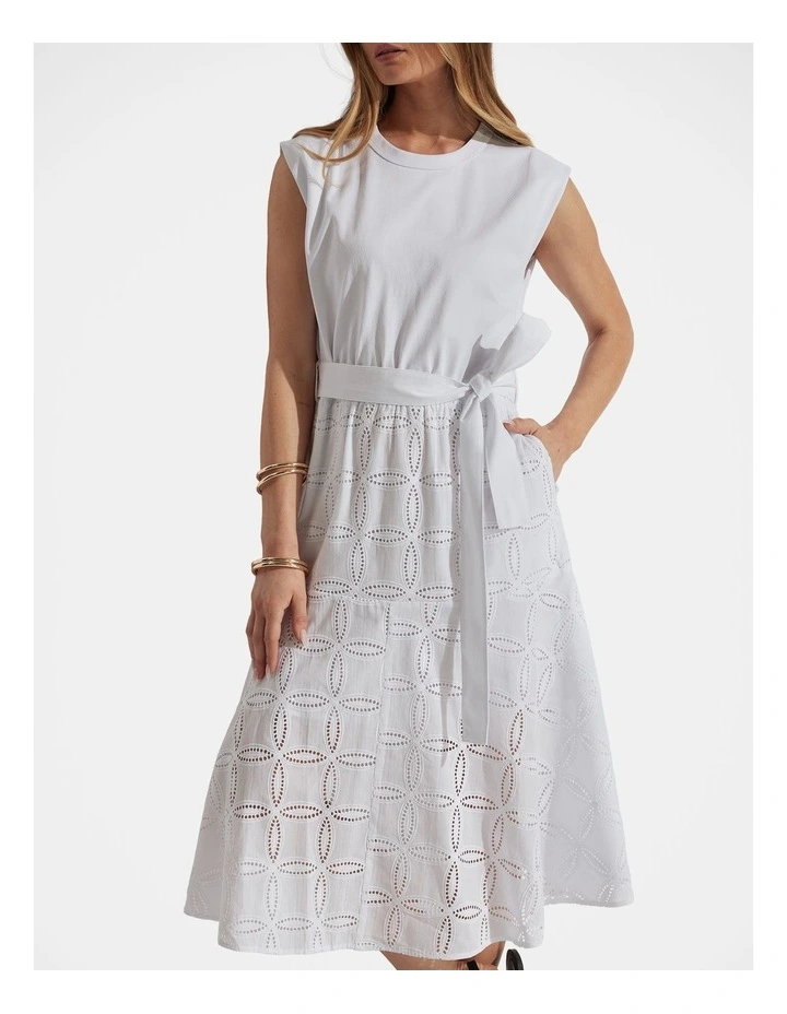 Eden Broderie Midi Dress in White image 3