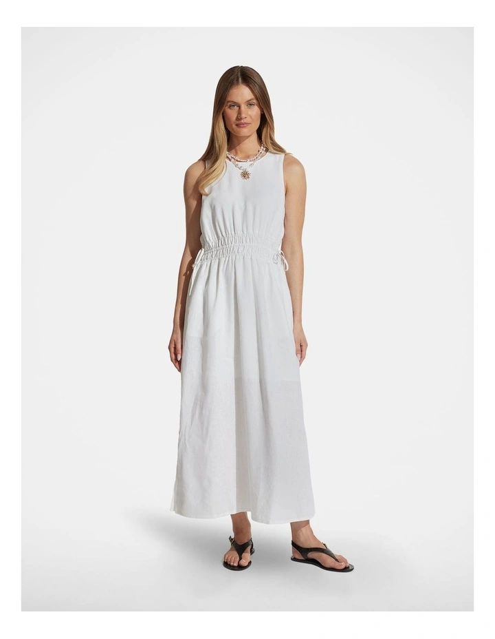 Cali Shirred Waist Midi Dress in White image 1