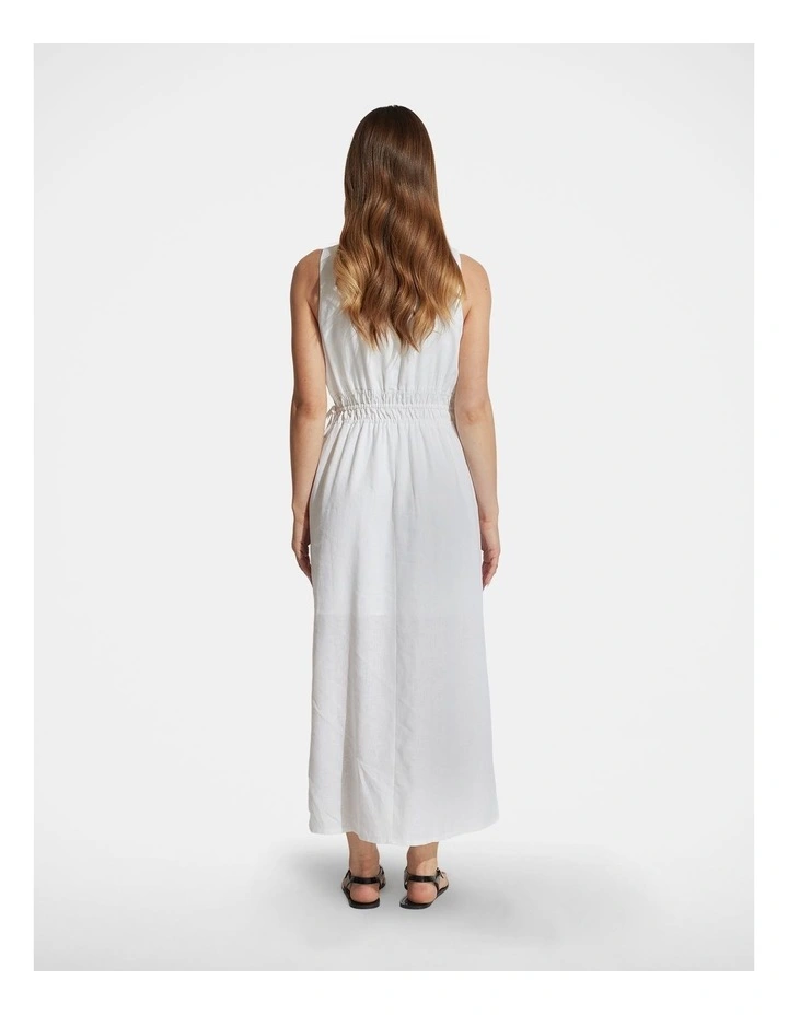 Cali Shirred Waist Midi Dress in White image 2