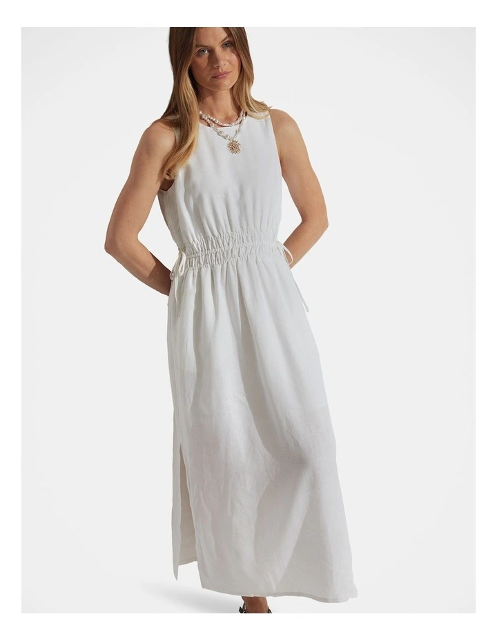 Cali Shirred Waist Midi Dress in White image 3
