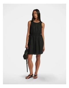 Cali Shirred Waist Mini Dress in Black