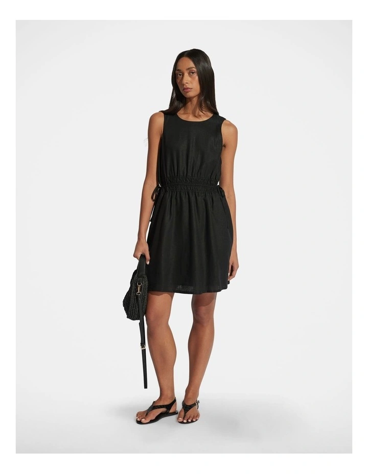 Cali Shirred Waist Mini Dress in Black image 1