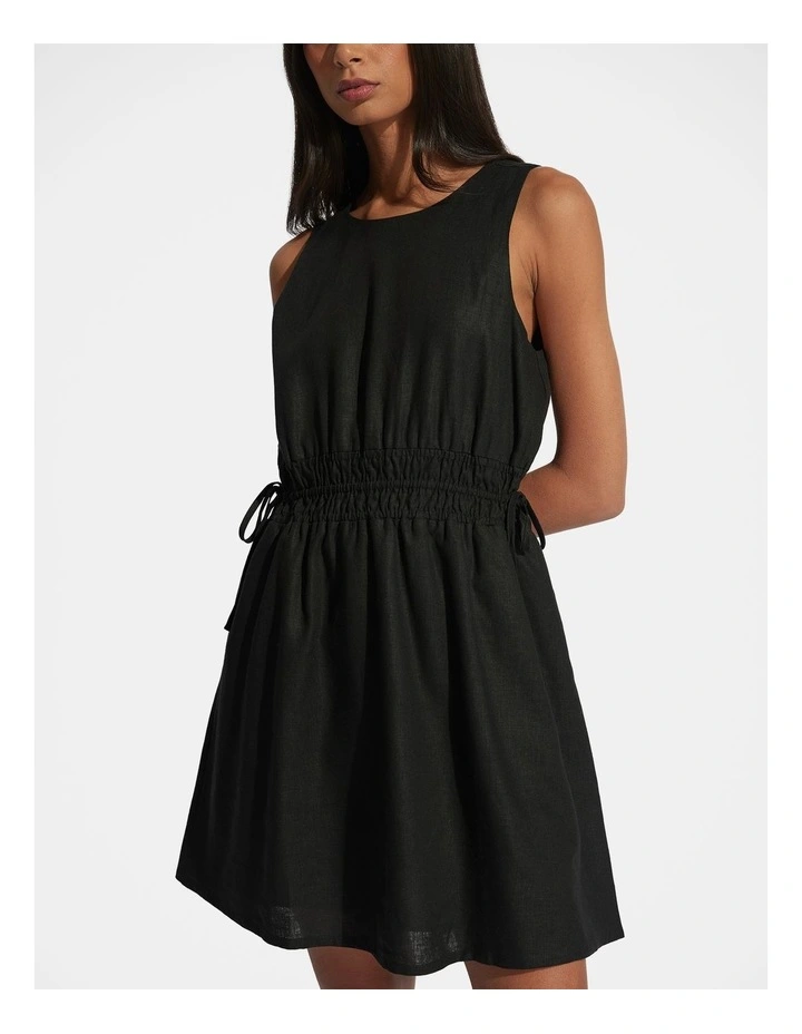 Cali Shirred Waist Mini Dress in Black image 3