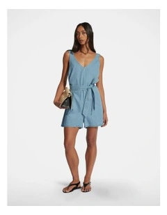 Sia Denim Sleeveless Playsuit in Blue