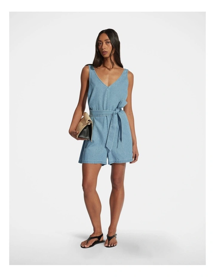 Sia Denim Sleeveless Playsuit in Blue image 1