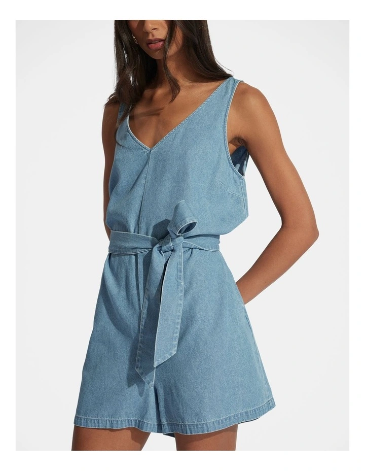 Sia Denim Sleeveless Playsuit in Blue image 3