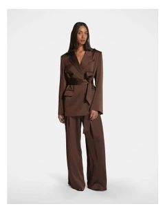 Sadie Satin Pleated Pant in Brown