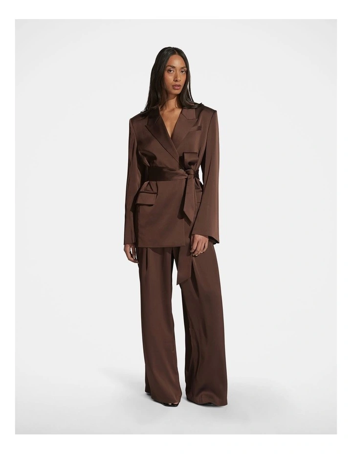 Sadie Satin Pleated Pant in Brown image 1
