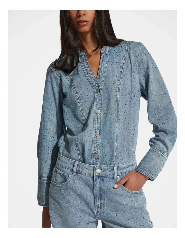 Isabel Rhinestone Denim Shirt image 3