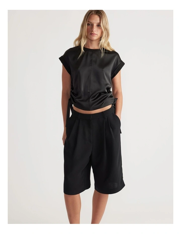 Alessia Satin Side Tie Tee in Black image 1