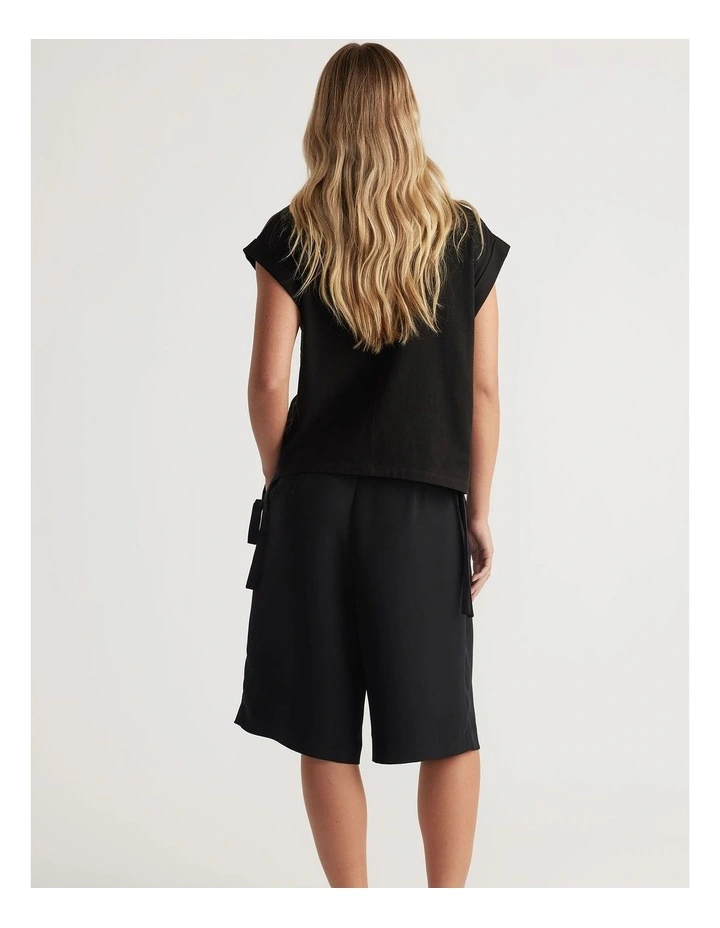 Alessia Satin Side Tie Tee in Black image 2