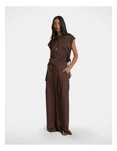 Alessia Satin Side Tie Tee in Brown