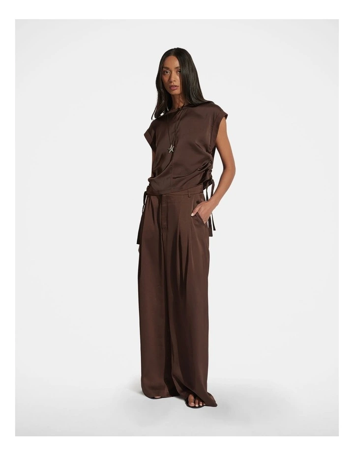 Alessia Satin Side Tie Tee in Brown image 1
