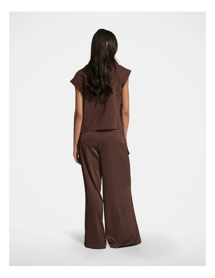 Alessia Satin Side Tie Tee in Brown image 2