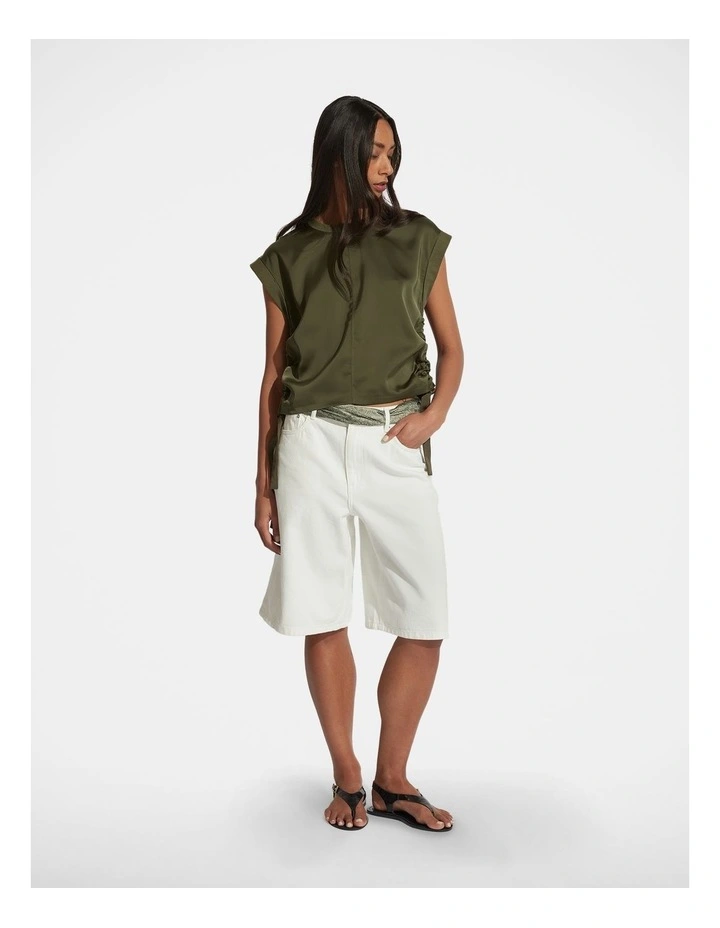 Alessia Satin Side Tie Tee in Green image 1