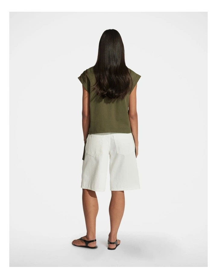 Alessia Satin Side Tie Tee in Green image 2
