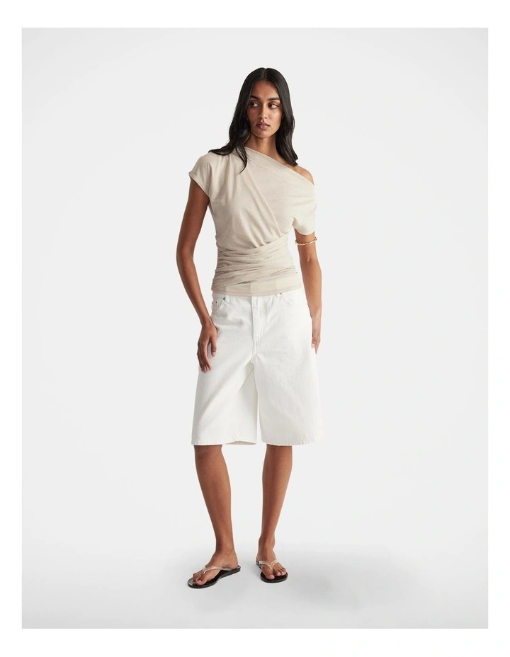 Ruby Gathered Lurex Top in Beige image 1