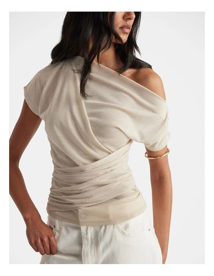 Ruby Gathered Lurex Top in Beige image 3